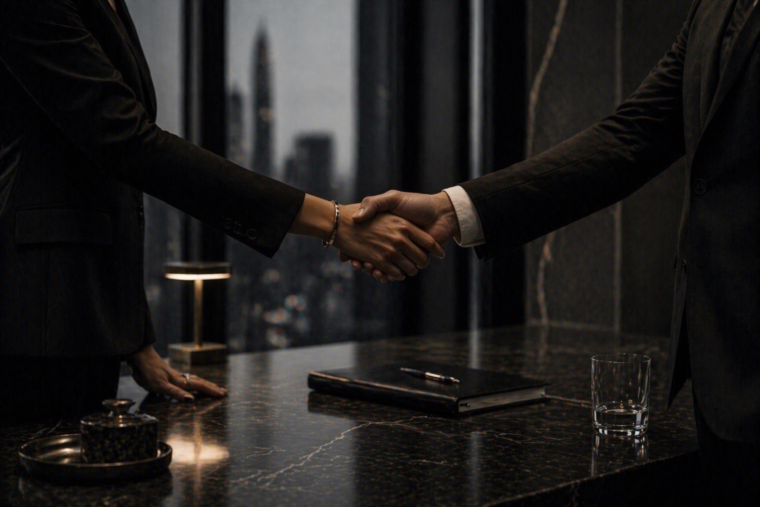Handshake in a private executive setting